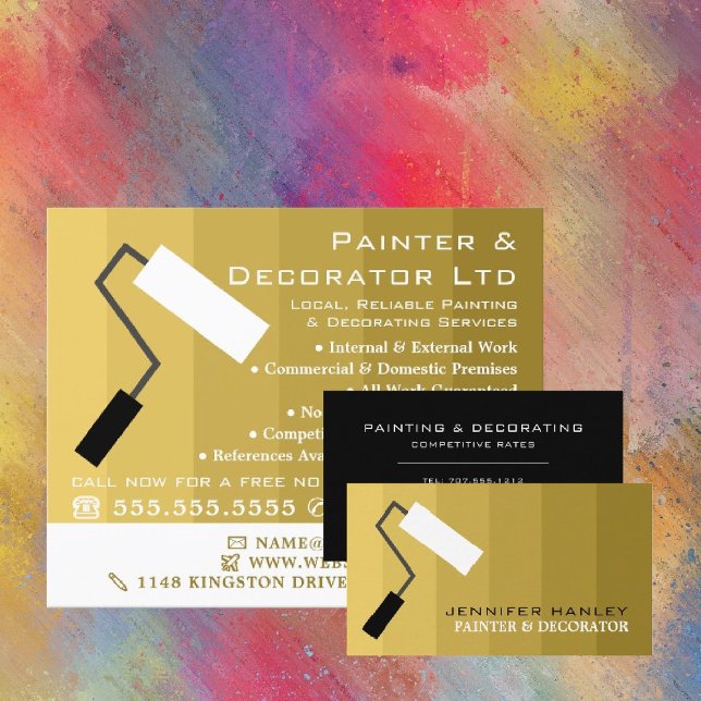 Gold Ombre & Paint Roller, Painter & Decorator Business Card (Creator Uploaded)