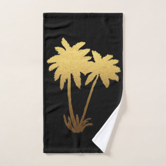Gold Ombre Palm Trees on Black Hand Towel