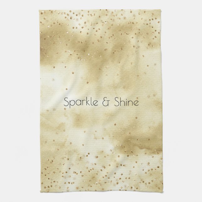 Gold Ombre Watercolor Confetti Sparkle    Tea Towel (Vertical)