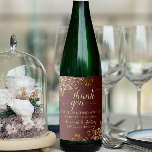 Gold on Auburn Brown Wedding Thank You Wine Label