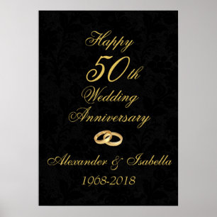 Gold on Black 50th Wedding Anniversary Poster
