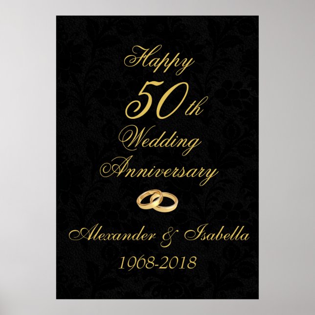 Gold on Black 50th Wedding Anniversary Poster (Front)