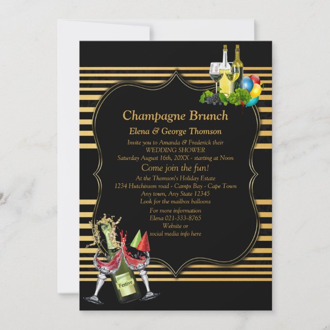 Gold on Black, art-deco  Brunch Announcements (Front)