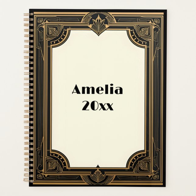 Gold on Black Art Deco Classic Planner (Front)