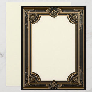 Gold on Black Art Deco Classic Stationery Custom Letterhead