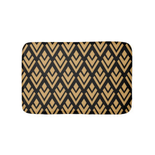 Gold on Black Art Deco Geometric Pattern Bath Mat