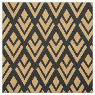 Gold on Black Art Deco Geometric Pattern Fabric