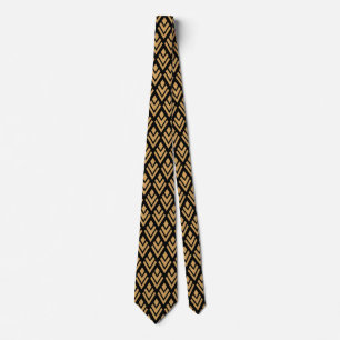 Gold on Black Art Deco Geometric Pattern Tie