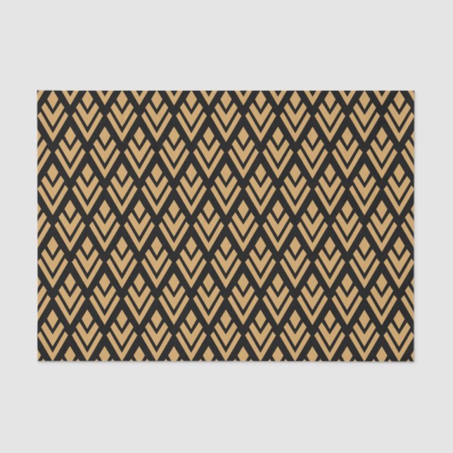 Gold on Black Art Deco Geometric Pattern Tissue Paper (Front)