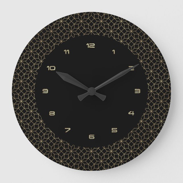 Gold on black art-deco pattern large clock (Front)