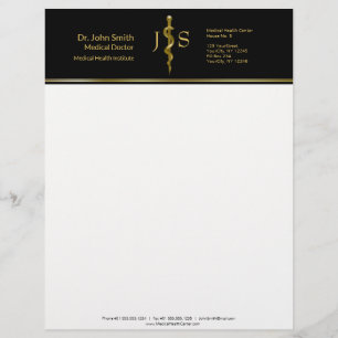 Gold on Black Classy Rod of Asclepius Medical Custom Letterhead