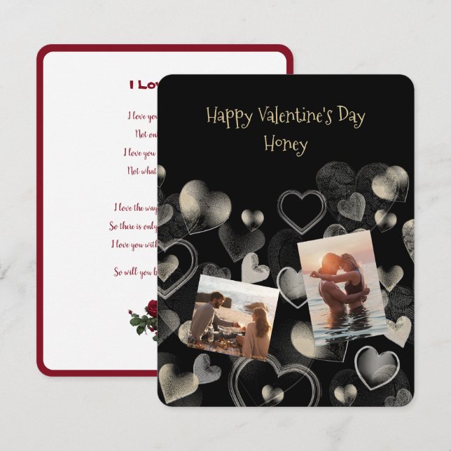 Gold-on-Black Elegant Flat Valentine Card (Front/Back)