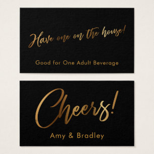 Gold on Black Handwriting Script Drink Tickets