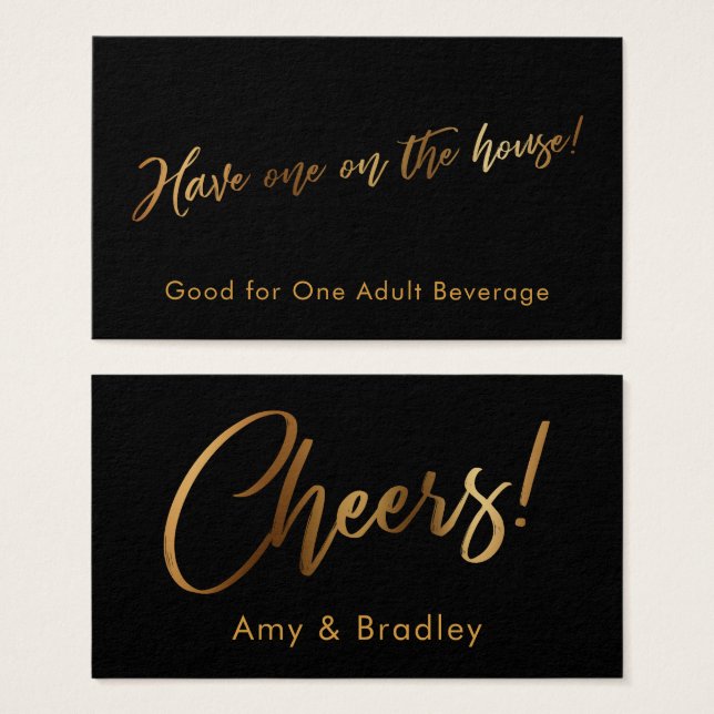 Gold on Black Handwriting Script Drink Tickets (Front & Back)