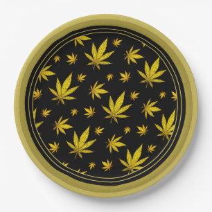 Gold on Black Legal Weed Paper Plate