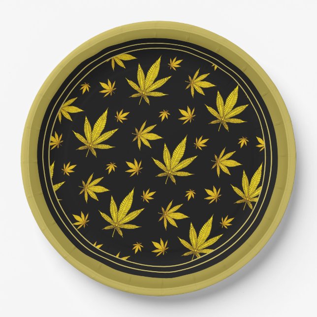 Gold on Black Legal Weed Paper Plate (Front)