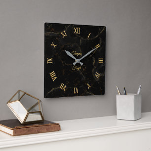 Gold on black marble Wall Clock (customisable)