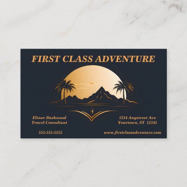 Gold on Black Sun Mountain Trees Travel Agency Business Card (Front)