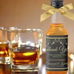 Gold on Black Wedding Mini Liquor Bottle Thank You Liquor Bottle Label