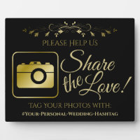 Gold on Black Wedding Photo Share Hashtag Sign