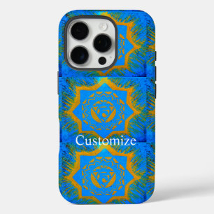 gold on blue tantric symbol iPhone 16 pro case