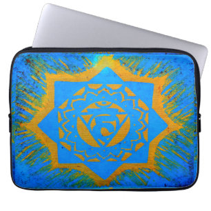 gold on blue tantric symbol laptop sleeve