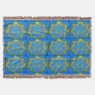 gold on blue tantric symbols throw blanket