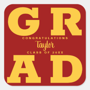 Gold on Cardinal Red Bold Graduation Party Square Sticker