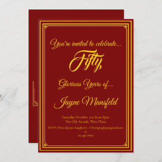 Gold on Deep Red Birthday Party Invitation