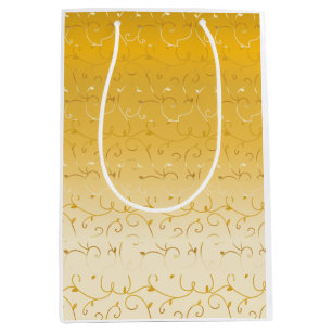 Gold on Gold Abstract Vine Leaves Line Pattern Medium Gift Bag