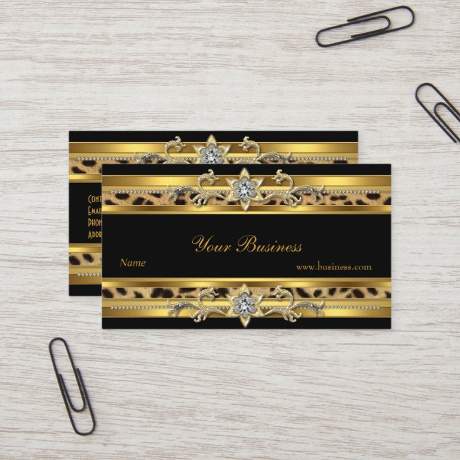 Gold On Gold Black Elegant Classy Jewel 3 Business Card (Front/Back In Situ)