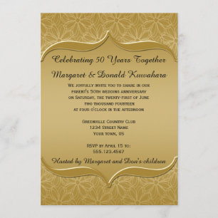 Gold on Gold Daisies Ornate Frame 50th Anniversary Invitation