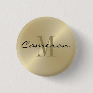 Gold On Gold Initial and Name Personalised 3 Cm Round Badge