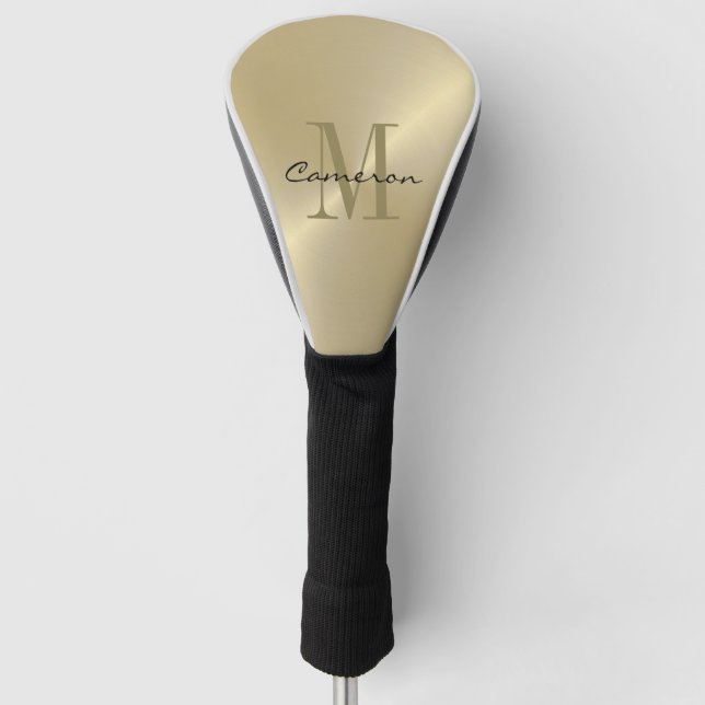 Gold On Gold Initial and Name Personalised Gift Golf Head Cover (Front)