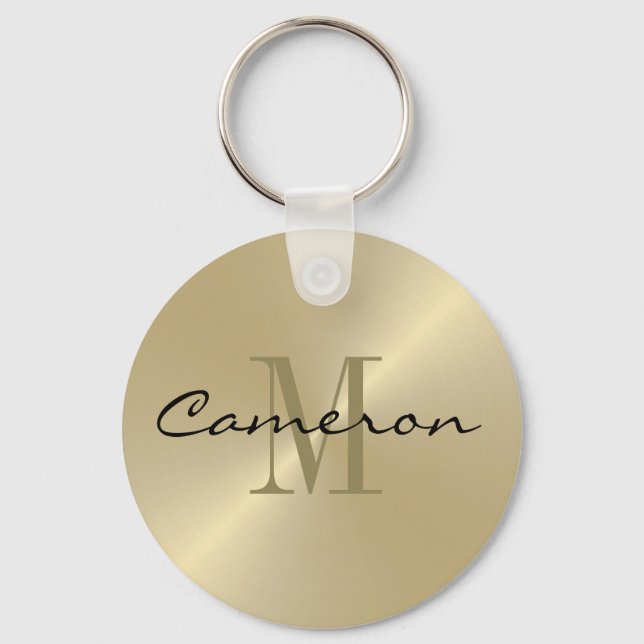 Gold On Gold Initial and Name Personalised Key Ring (Front)