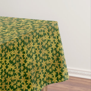 Gold on Green Christmas Gold Snowflakes  Tablecloth