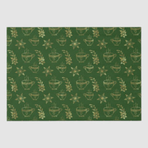 Gold on green Christmas symbols seamless pattern Tissue Paper