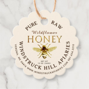 Gold on Ivory Scalloped Pure Raw Honey with Bee Favour Tags