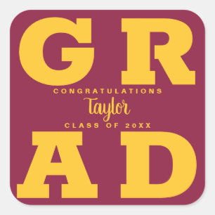 Gold on Maroon Bold Graduation Square Sticker