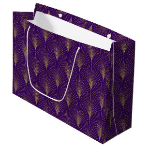 Gold on Purple Art Deco Pattern Large Gift Bag