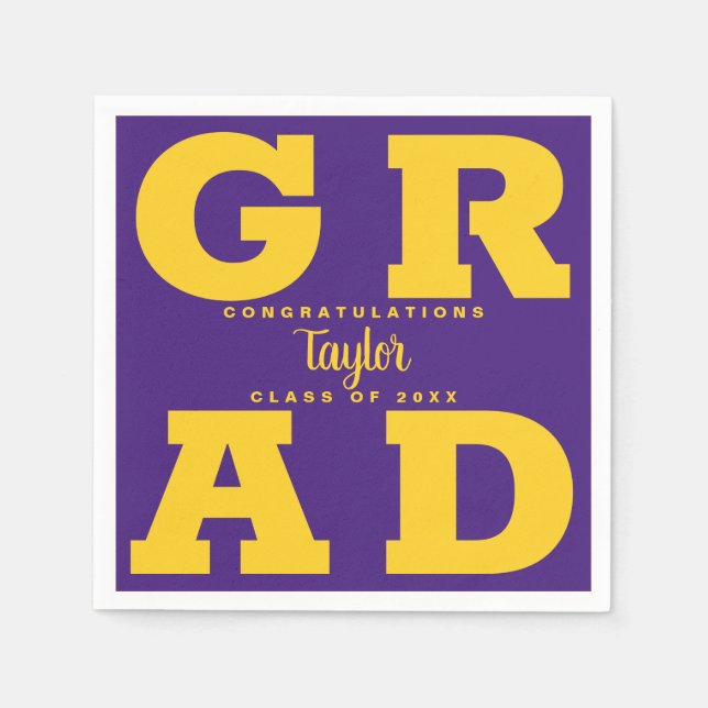 Gold on Purple Graduation Napkin (Front)