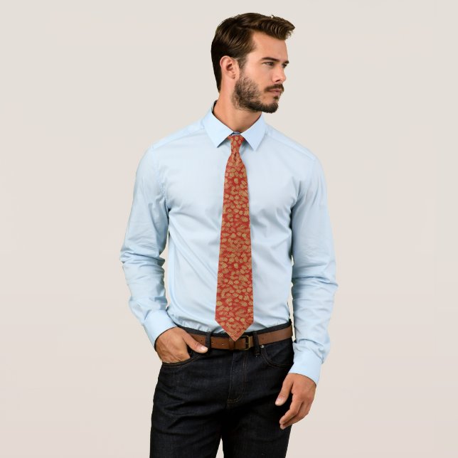 Gold on red Chiyogami abstract pattern Tie (In Situ)