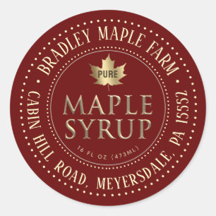 Gold on Red Dotted Border Maple Syrup Label