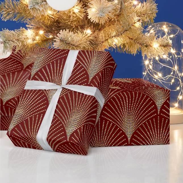 Gold On Red Geometric ArtDeco Pattern Wrapping P Wrapping Paper (Holidays)