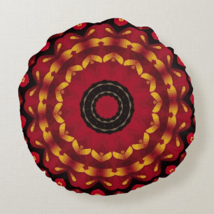 Gold On Red Mandala Round Cushion