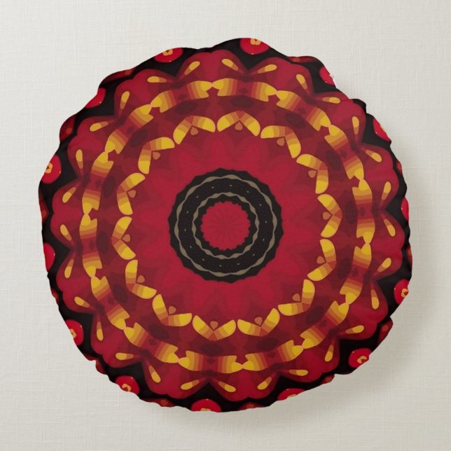 Gold On Red Mandala Round Cushion (Back)