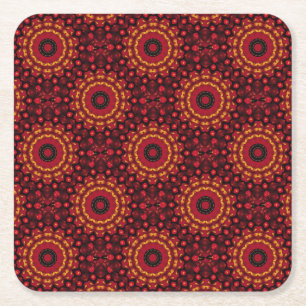 Gold On Red Mandala Square Paper Coaster