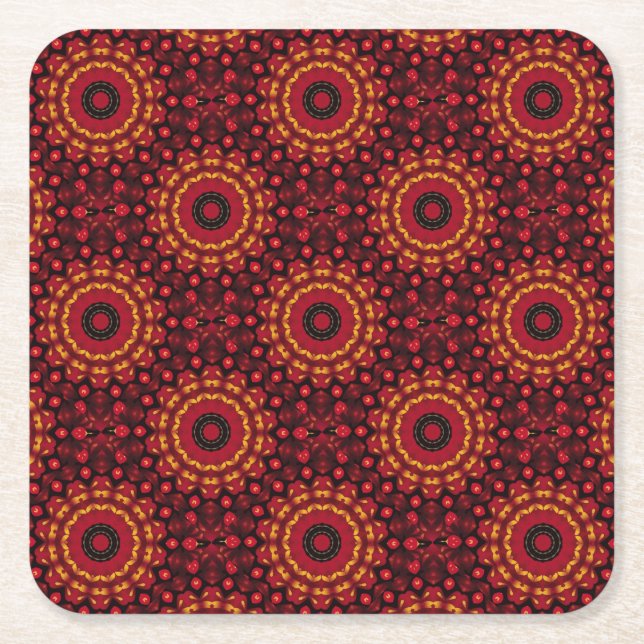 Gold On Red Mandala Square Paper Coaster (Front)