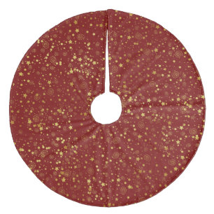 Gold on Red Stars and Swirls Fleece Tree Skirt