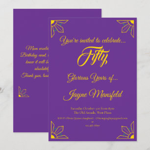 Gold on Royal Purple Birthday Party Invitation